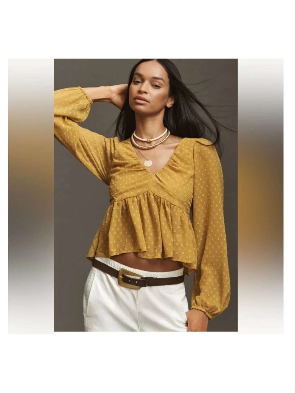 NWT anthropologie Mustard Peplum Top L